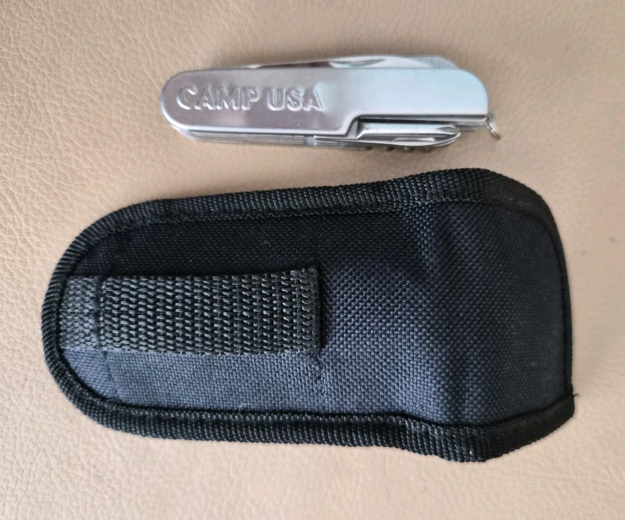 CAMP USA Multi Tool Pocket Knife Camping STAINLESS STEEL with Nylon Case