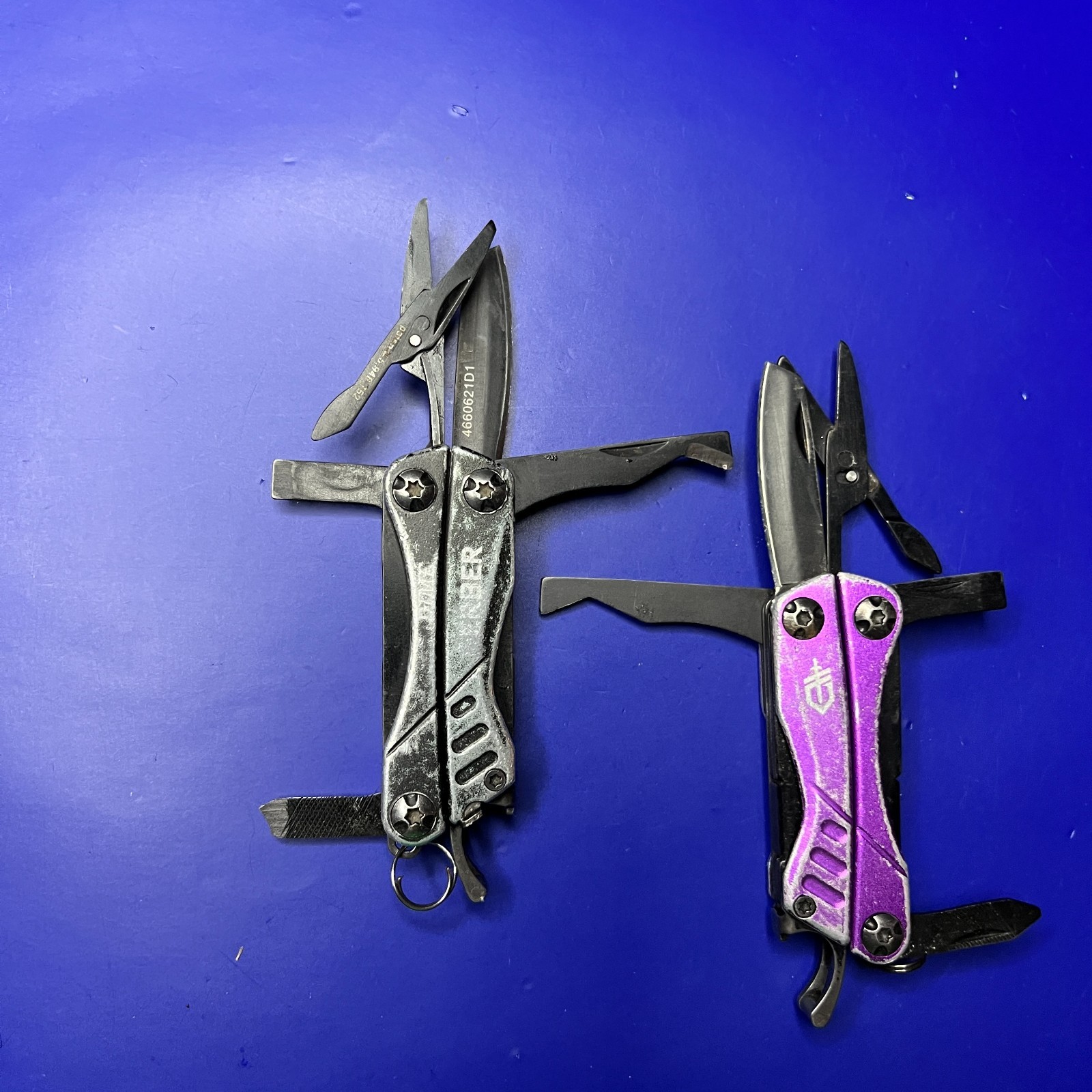 Lot of 2 Gerber Dime Multi-Tools Small Keychain Pliers Knife File Scissors