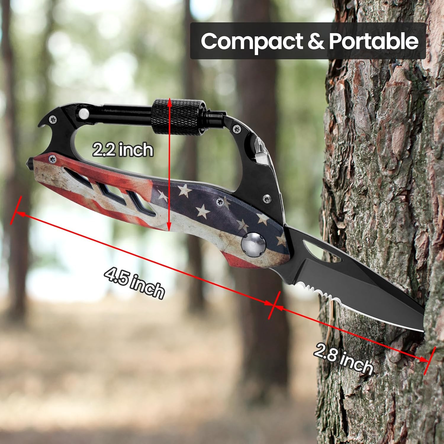Multitool Carabiner Knife Tools for Men, Cool Gadgets Survival Gear with Folding