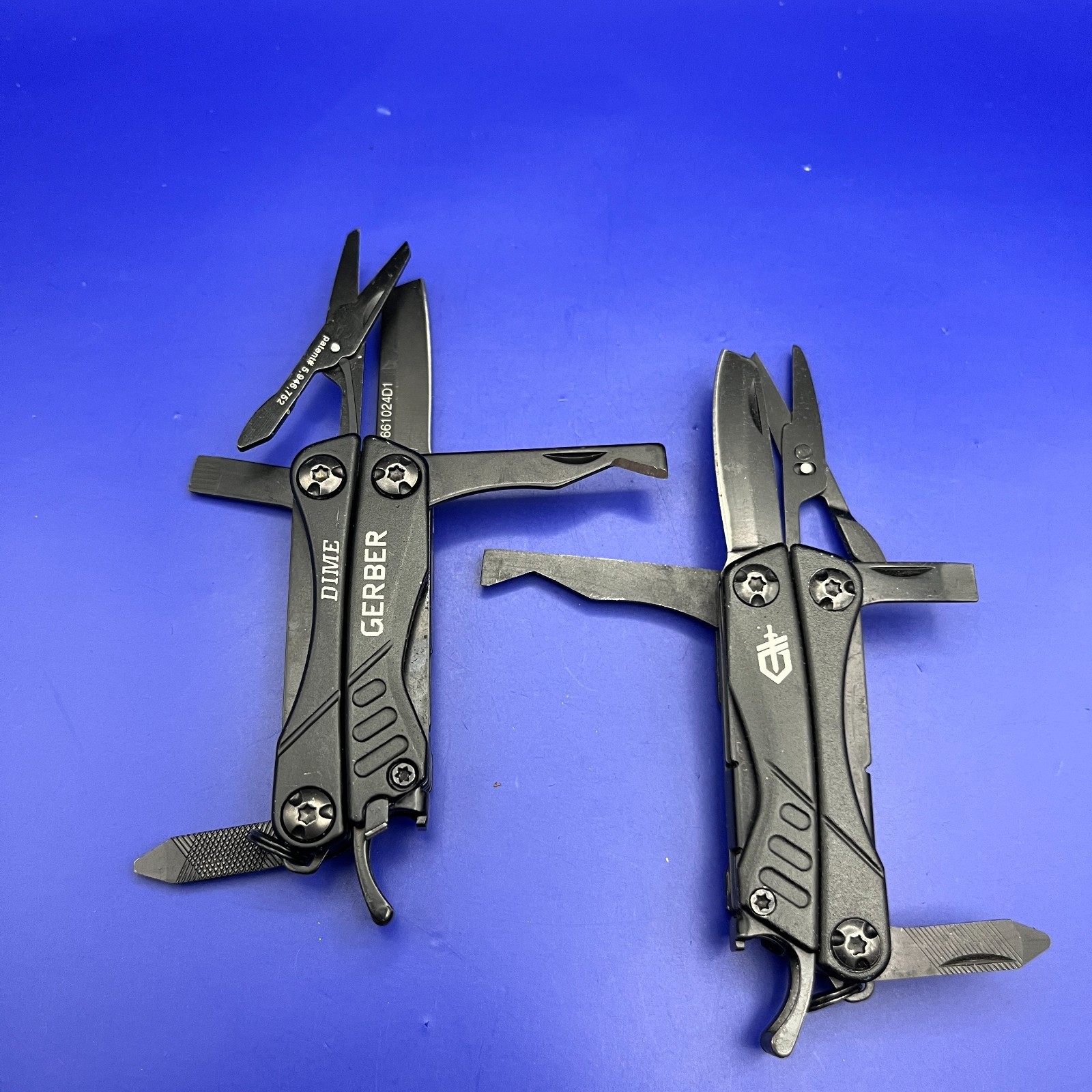 Lot of 2 Gerber Dime Multi-Tools Small Keychain Pliers Knife File Scissors