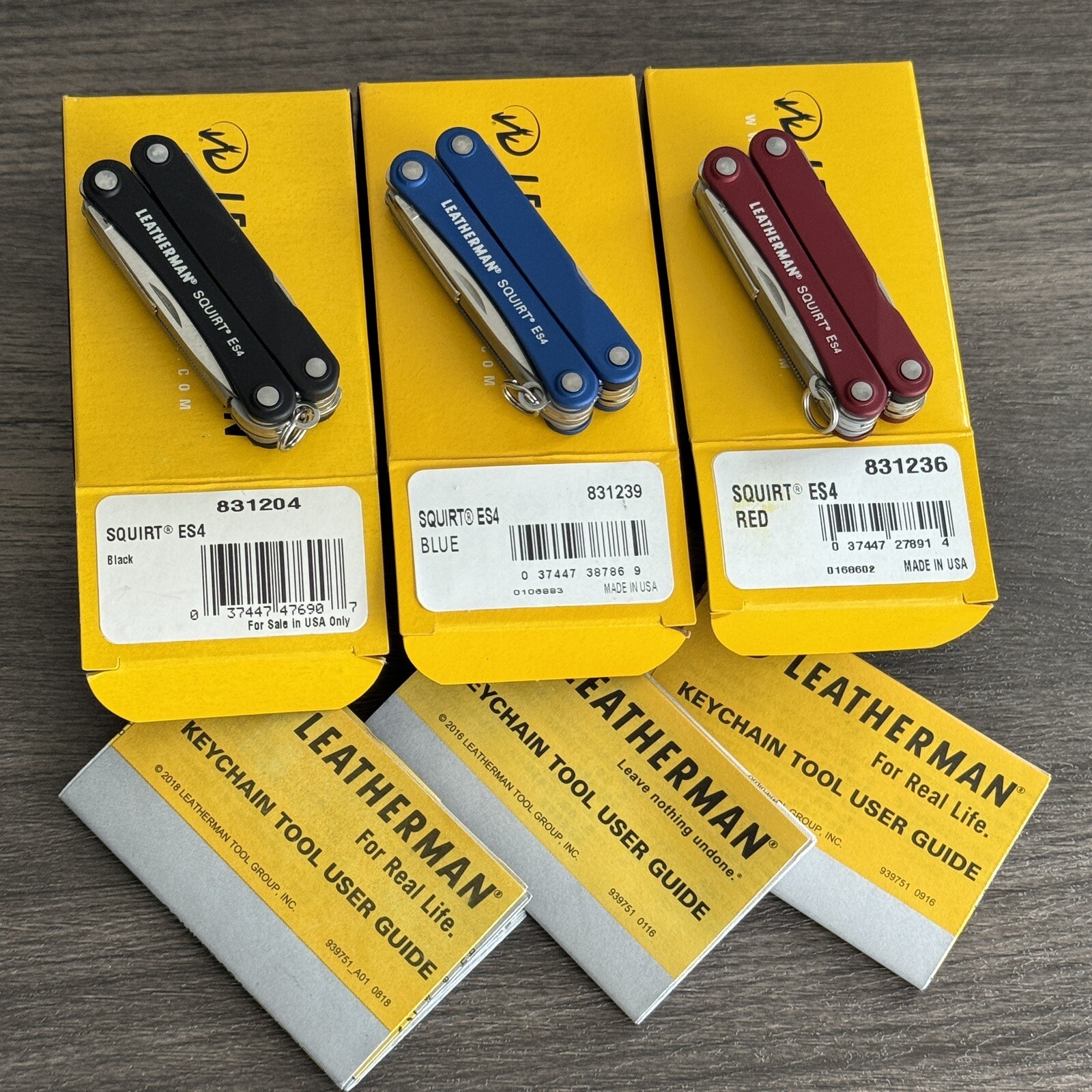Bundle of 3: Leatherman Squirt ES4 Blue, Squirt ES4 Red, Squirt ES4 Black