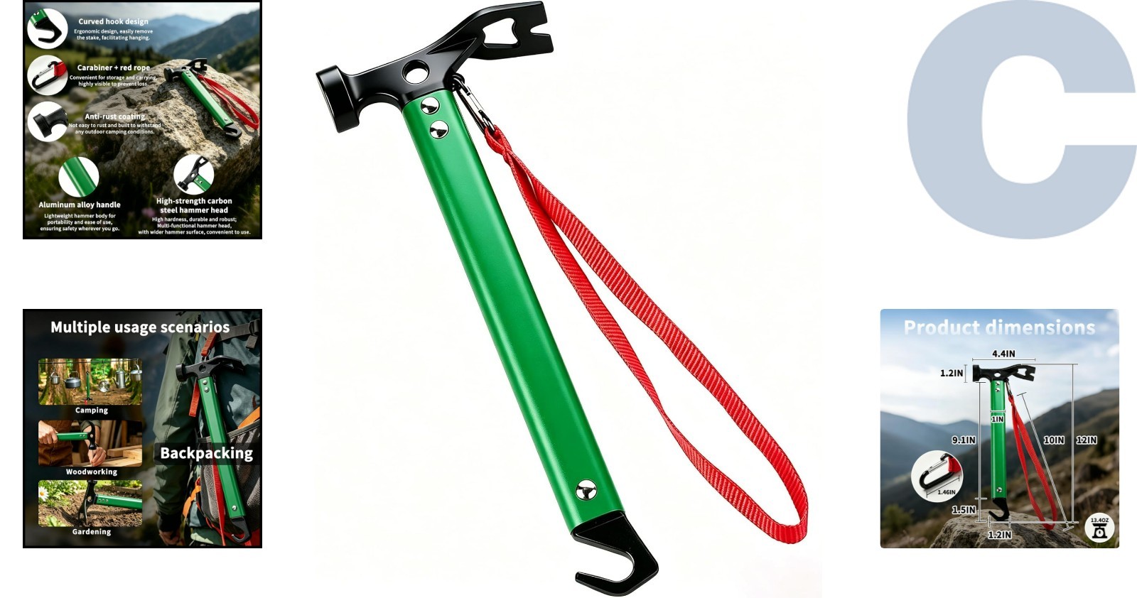 Small and Lightweight Three-in-One Green Hammer – Perfect for Camping and Hiking