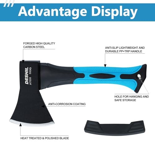 10″ Outdoor Hatchet Carbon Steel Camping Axe Fiberglass Handle Blue Tool