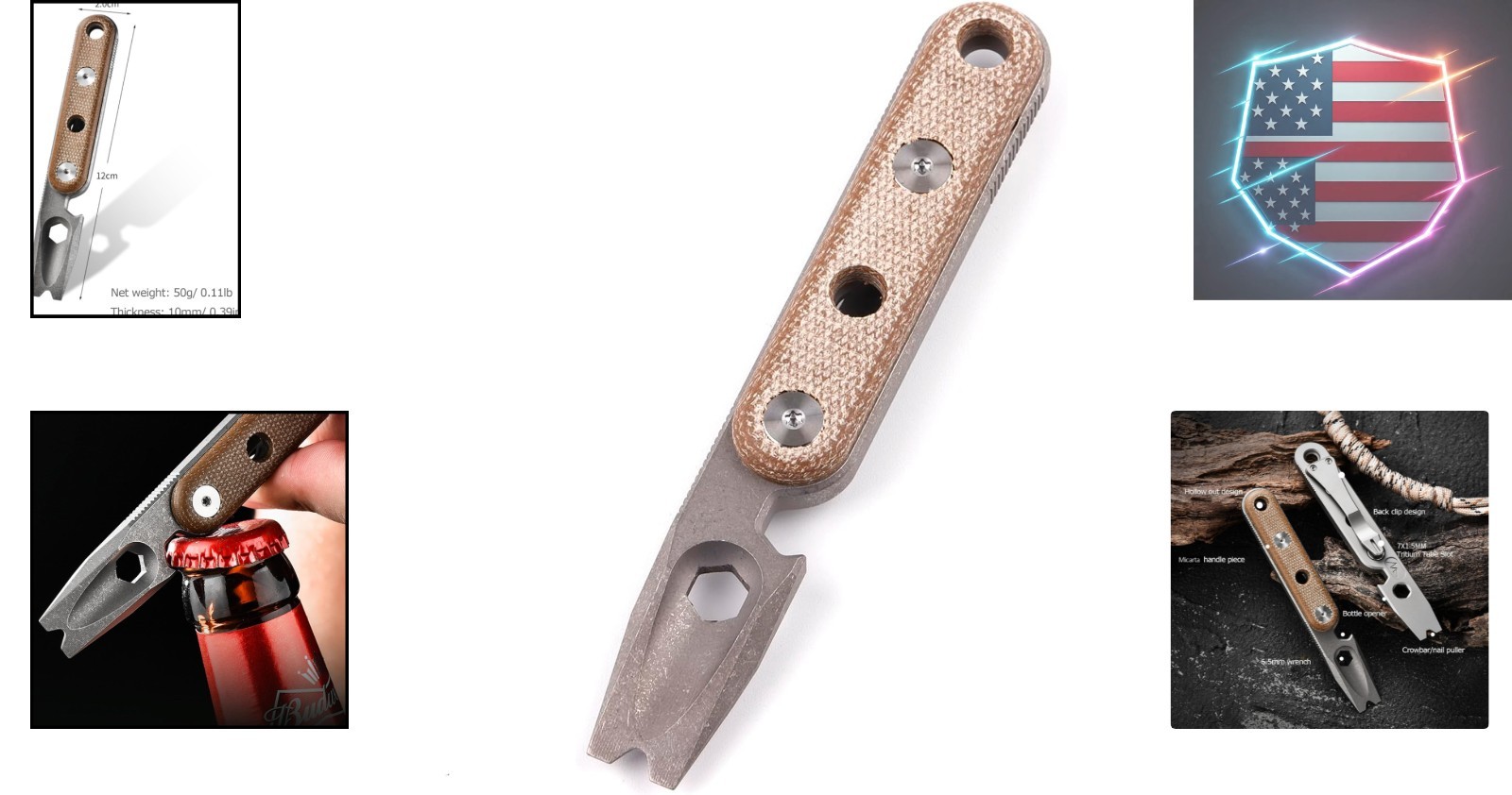 EDC Pry Bar Multi Tool Titanium with Pocket Clip Multi Functions Bottle Opene…