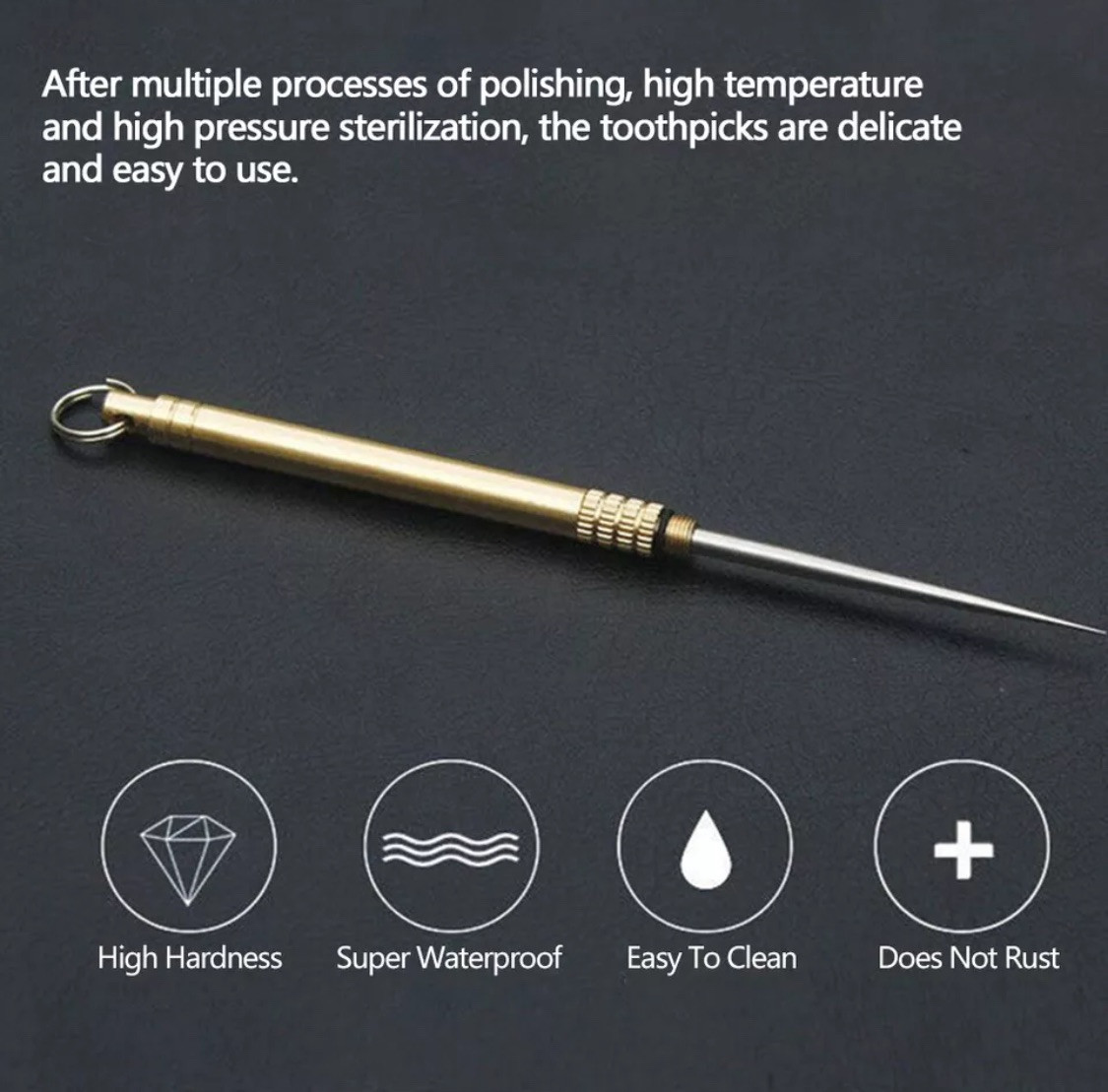5PC Outdoor Camping Titanium Toothpick Holder Fruit Fork Keychain Floss Travel