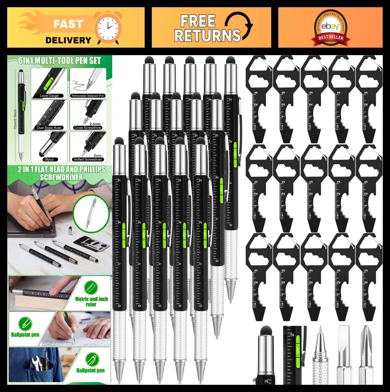 30 Pcs Multi Tool Set – 6-in-1 Screwdriver Pens, Stainless Steel Keychain, Gifts