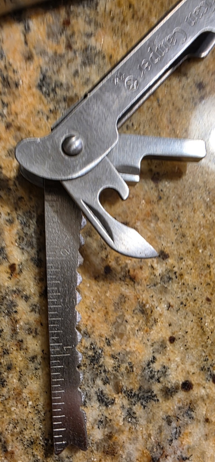 American Camper Multi Tool Green Sheath Pliers Ruler Can Opener Knife File