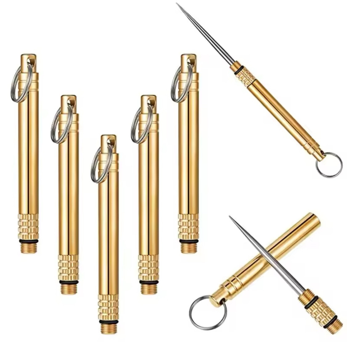 5PC Outdoor Camping Titanium Toothpick Holder Fruit Fork Keychain Floss Travel