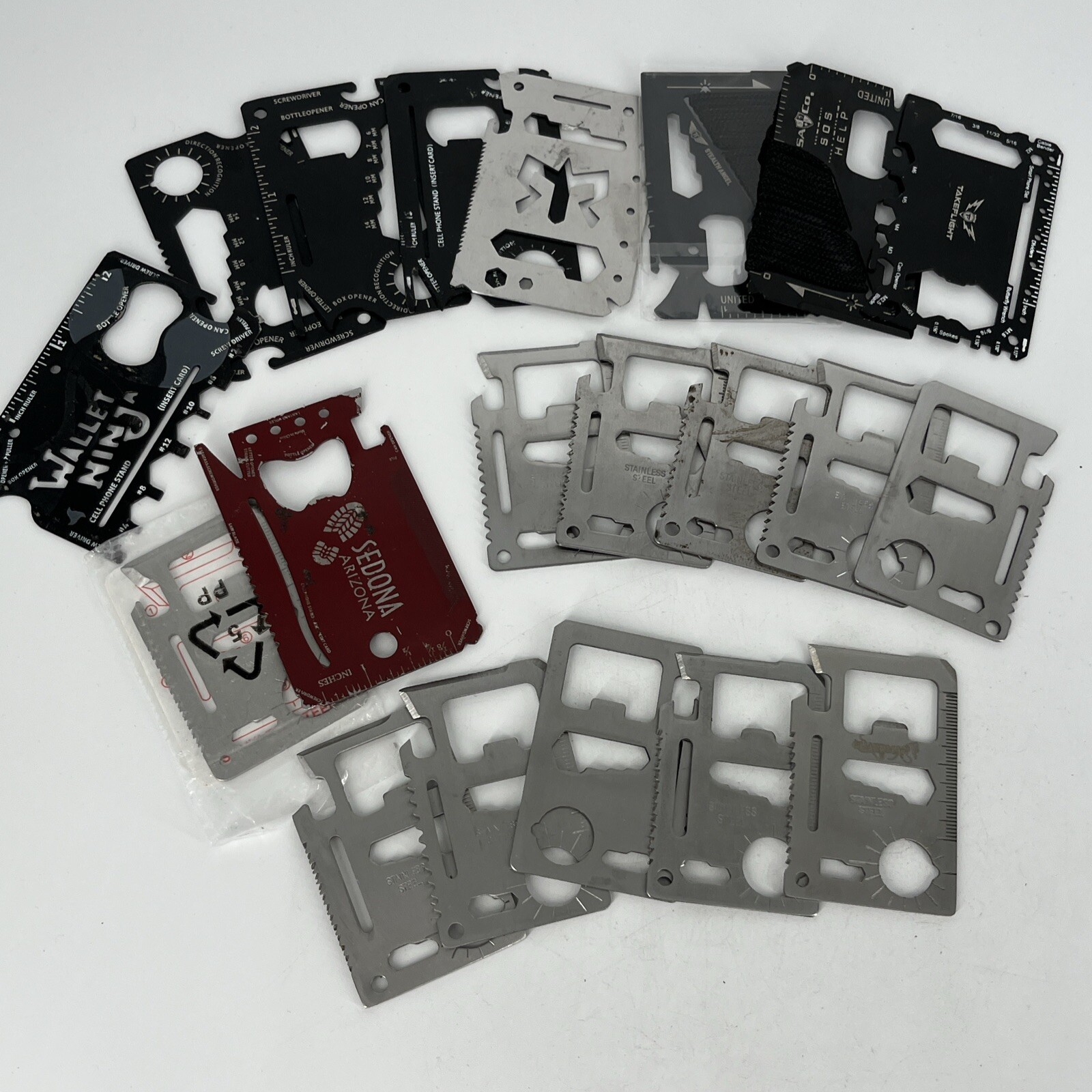 LOT OF 20 METAL WALLET/CREDIT CARD MUTI-TOOLS AND POCKET KNIFE SAFETY TOOLS