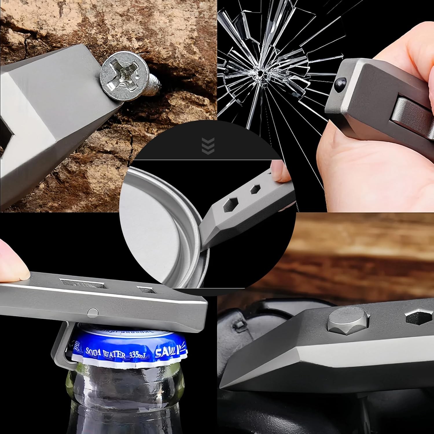 6-in-1 Titanium alloy EDC Pry Bar Multi-Tool- Bottle Opener, Wrench, Nail Puller