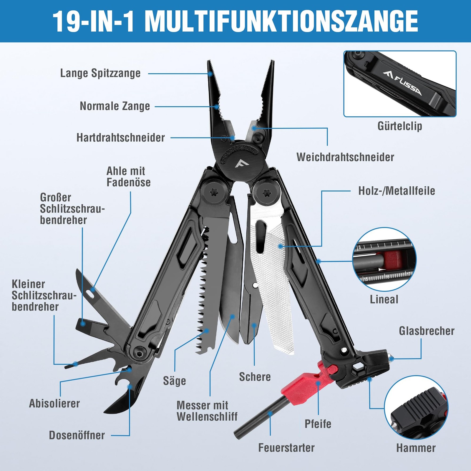Multifunction Pliers 19in1, Multitool with Glass Breaker and Fire Starter, Foldable…
