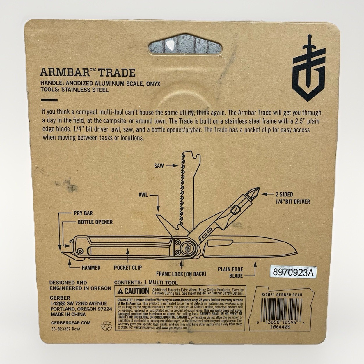Gerber Armbar Trade Multi-Tool 2.5″ Stainless Steel Blade 8 Functions 3.1oz Onyx