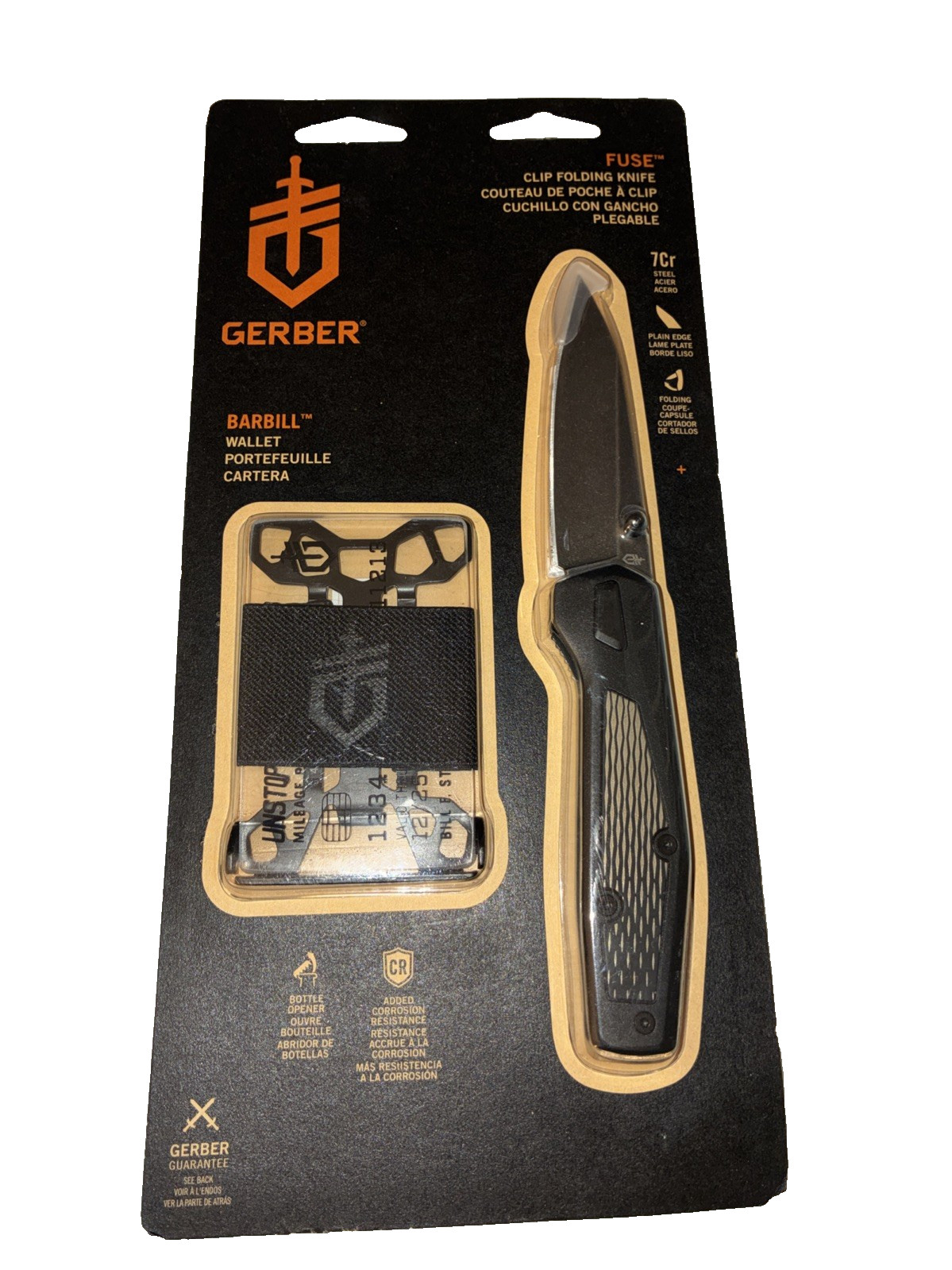 GERBER Fuse Folding knife & Barbill Wallet – NEW – 2 Piece Set (GAN-30)