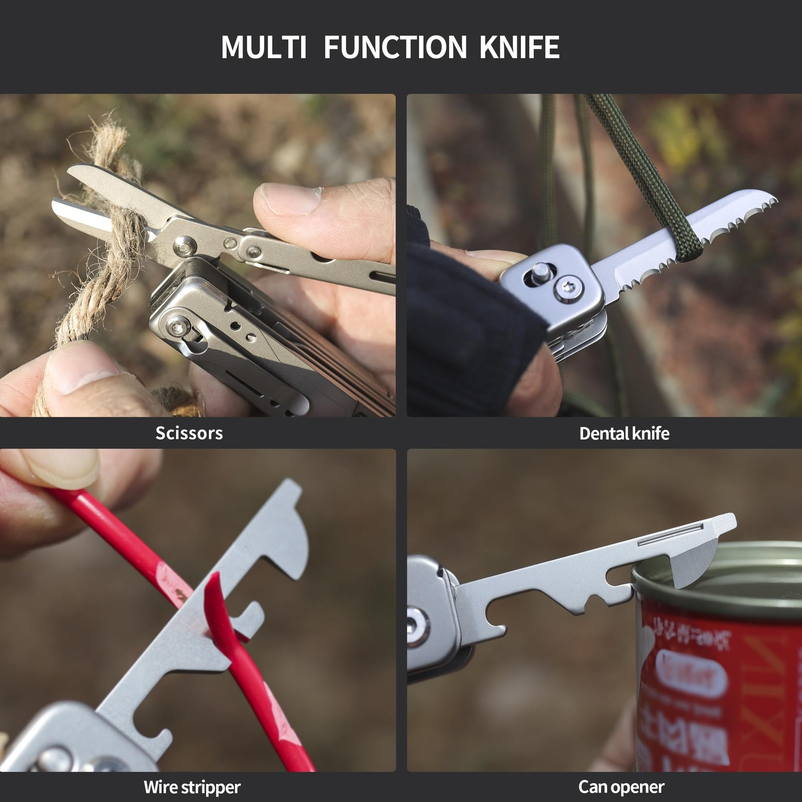 Multitools Camping, 13in1 Multifunction Folding Knife Stainless Steel with Scissors,…