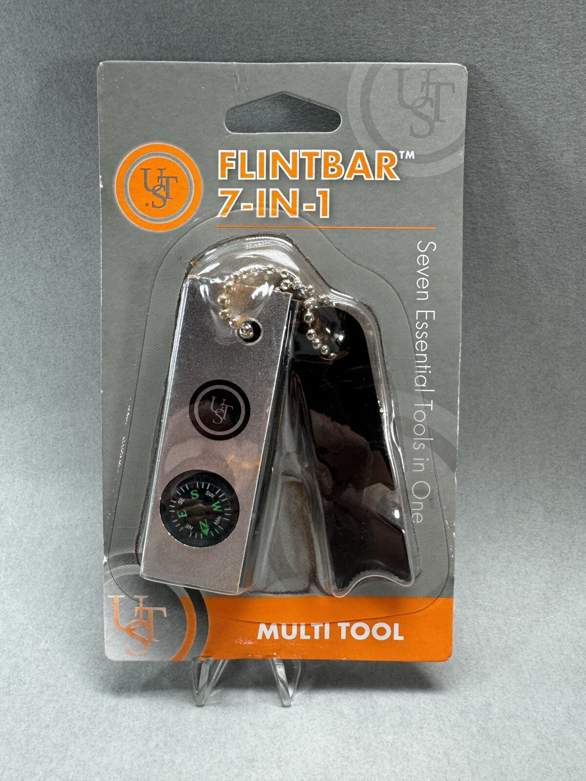 UST Flintbar 7-in-1 Tinder Scraper Compass Flint Striker Ruler Rescue Mirror