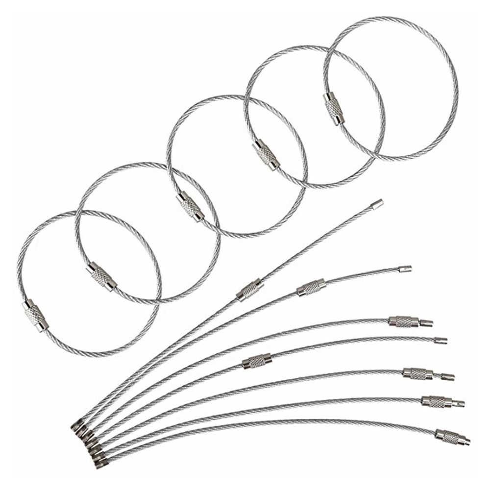 24Pcs Durable Stainless Steel Wire Chain Keyrings Heavy Duty Steel Wire Loops