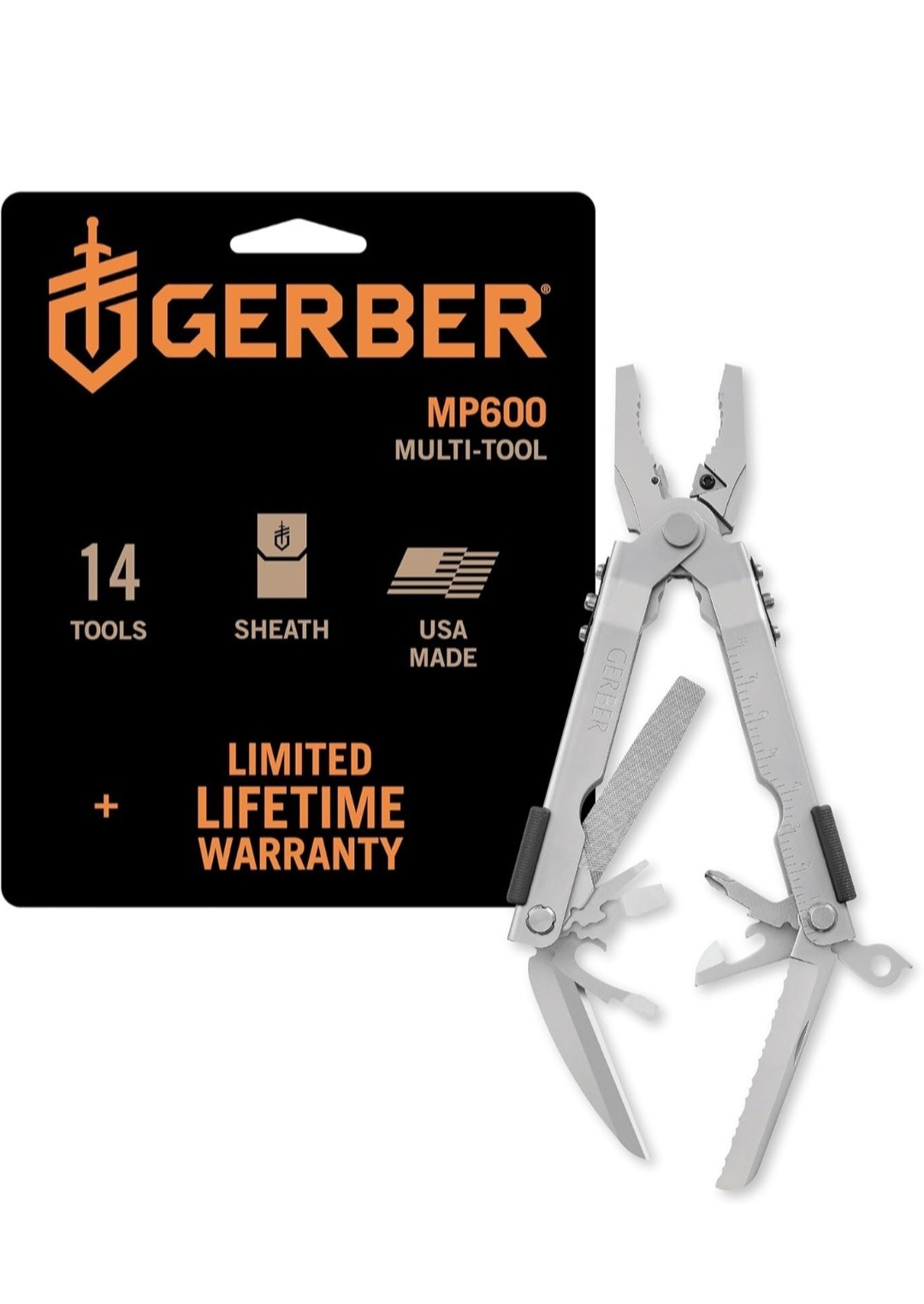 Gerber Gear Multi-Plier 600 Blunt Nose Multitool with 14 Tools – Includes Knife