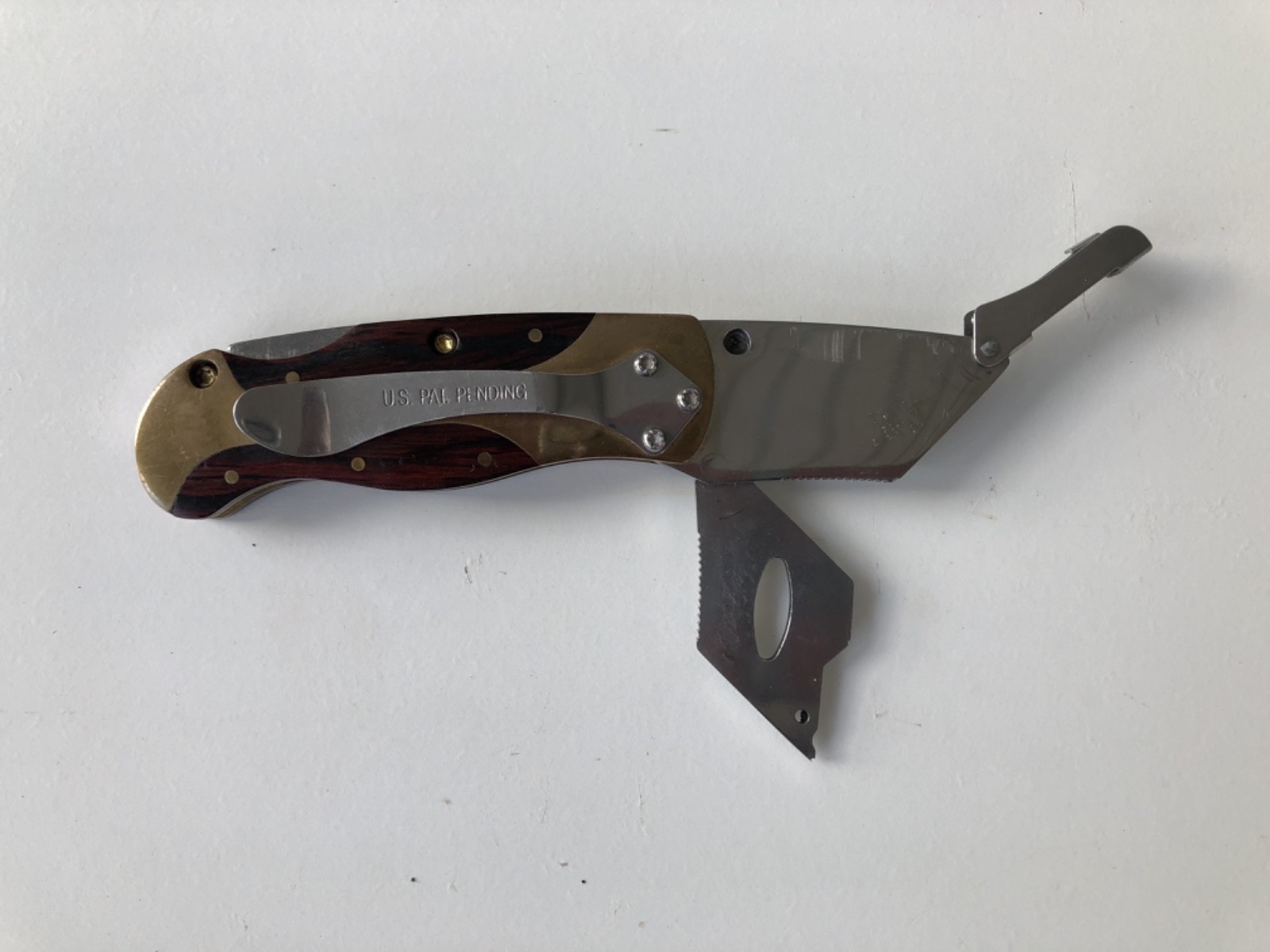 Husky Folding Utility Knife & Multi Tool Set with Brass & Wood Handle w/ Pouch
