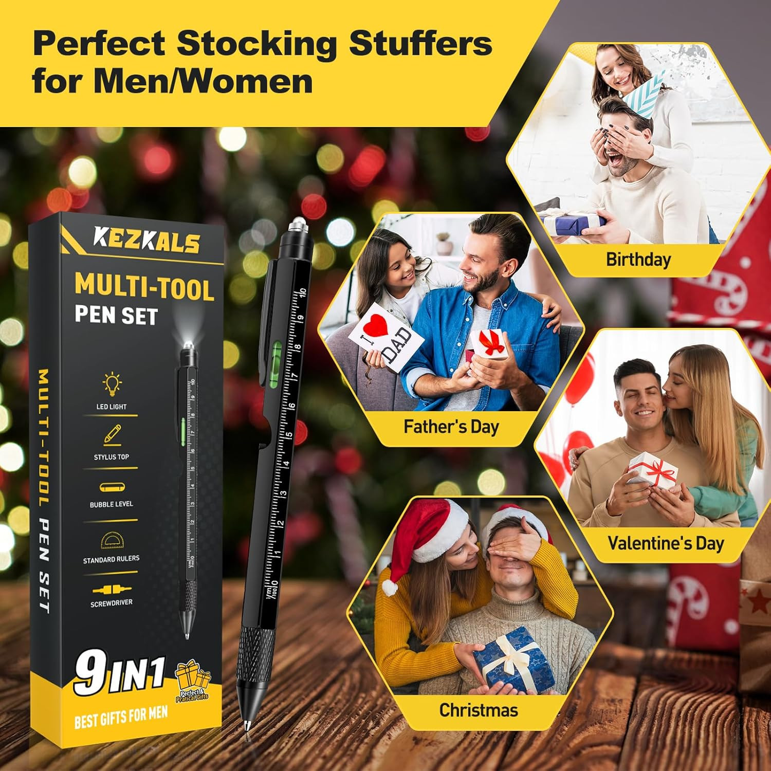 KEZKALS Mens Stocking Stuffers for Teens Adults, 9 in 1 Multitool Pen Gifts