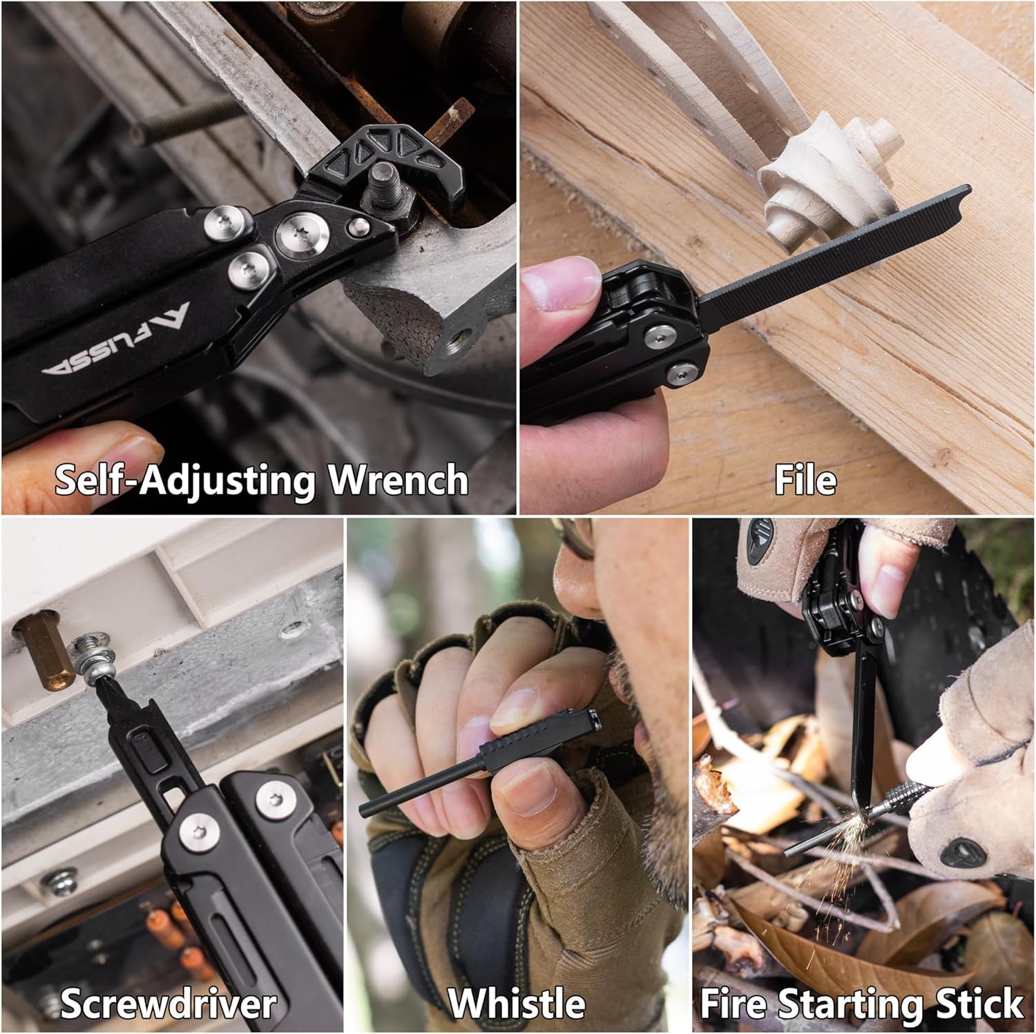 FLISSA Multitool Wrench, Gift for Men, 16-IN-1 EDC Multi-tool with Self-Adjustin