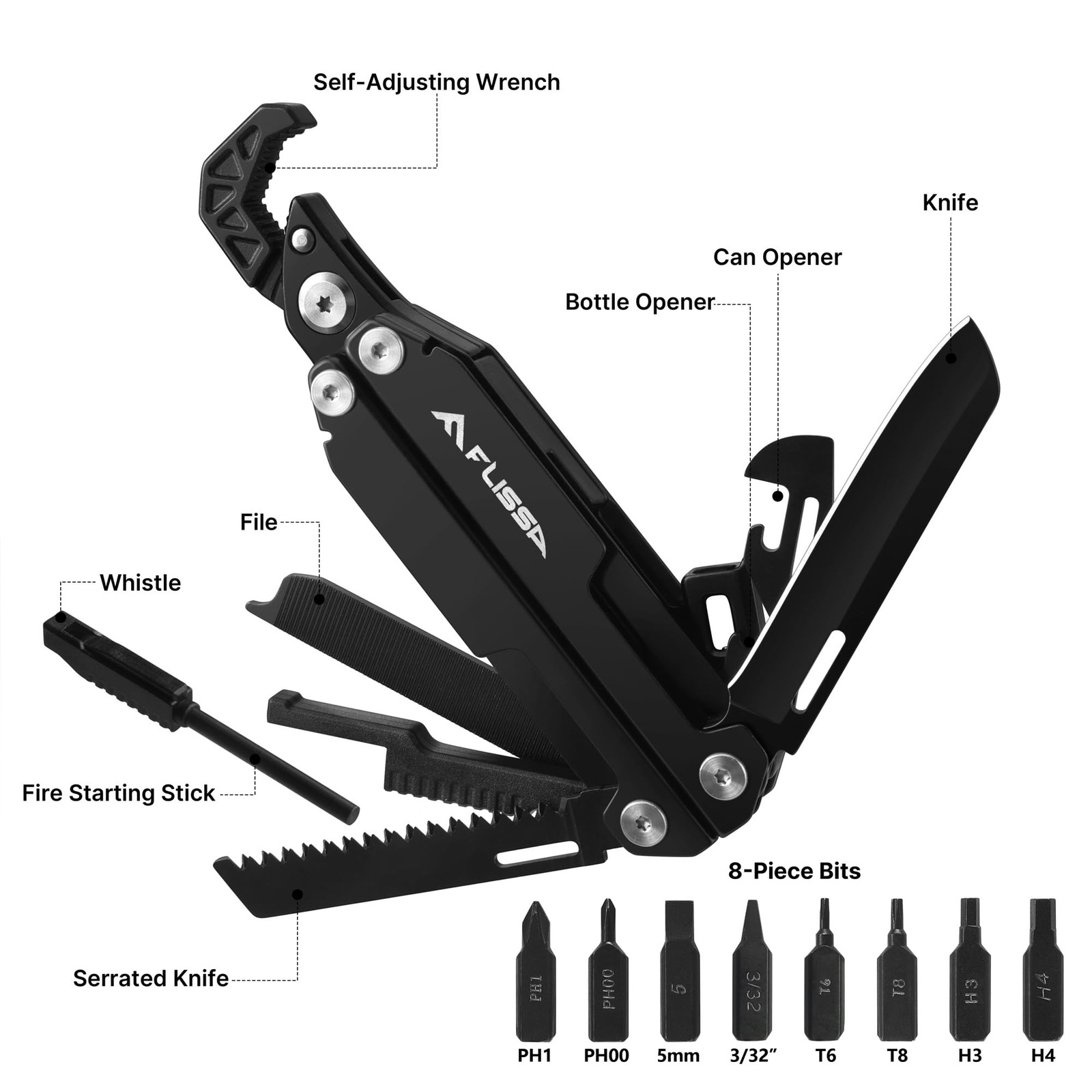 FLISSA Multitool Wrench, Gift for Men Dad, 16-IN-1 EDC Multi-tool with Self-A…