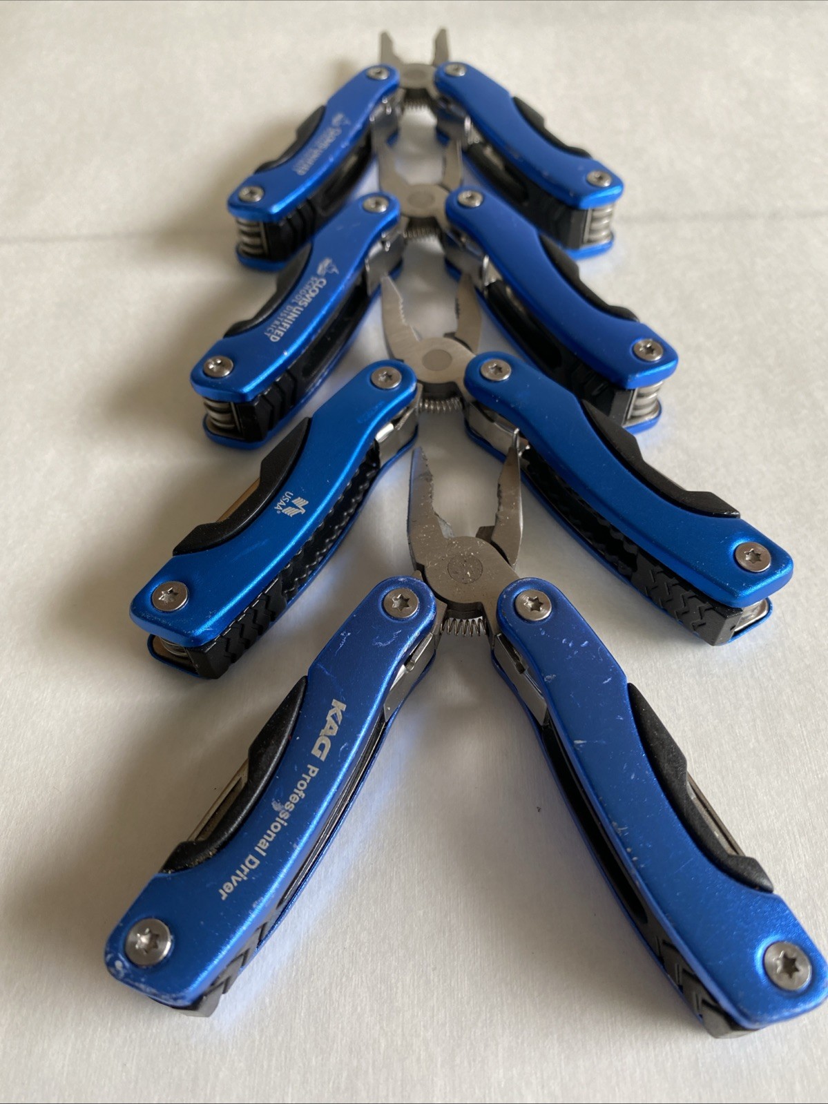 Lot of 4 Blue KAG & Unbranded Mini Multitools Knife Folding Pliers Camp Hike