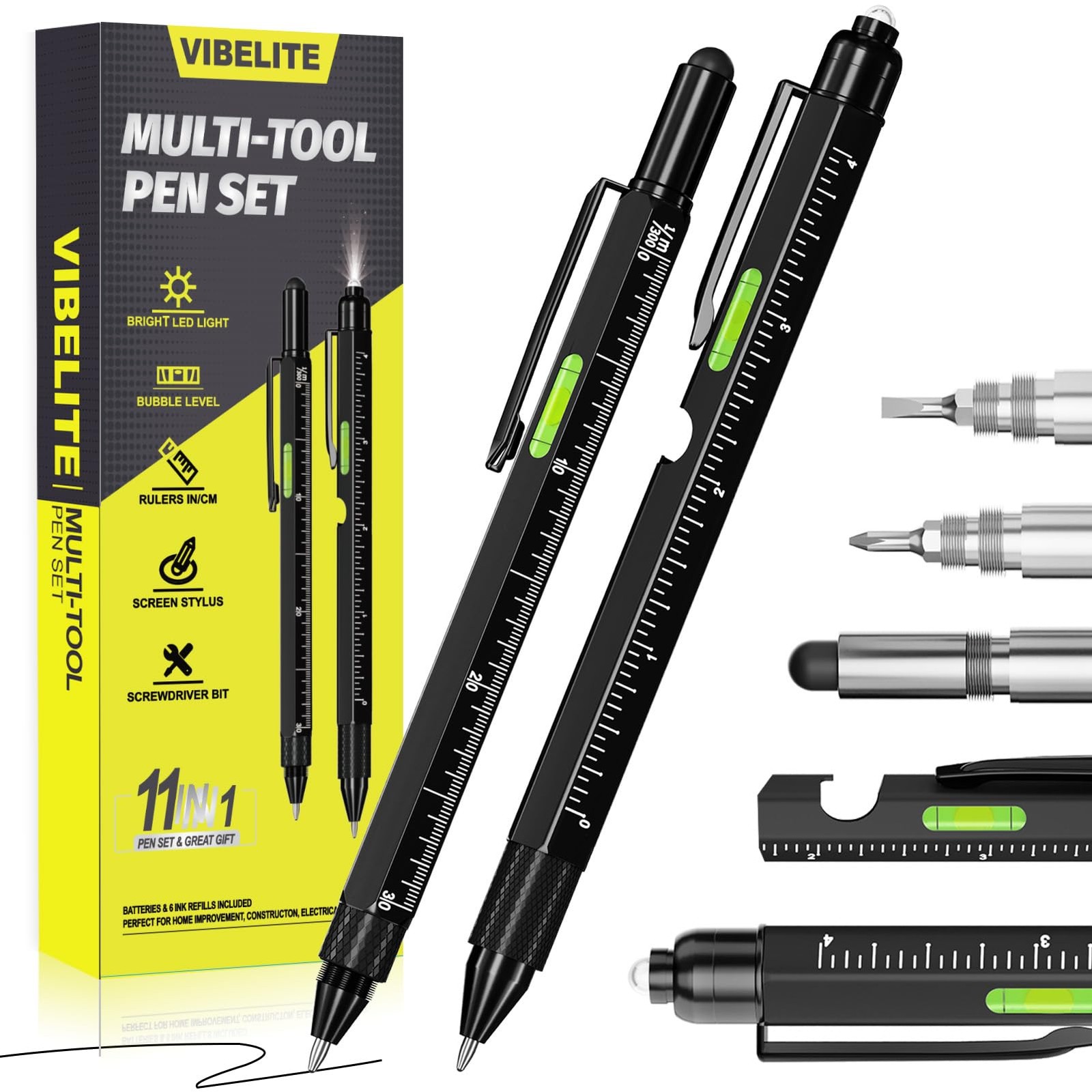 11 in 1 Multitool Pen Set with LED, Stylus, Level, Screwdriver, Flathead, Sto…