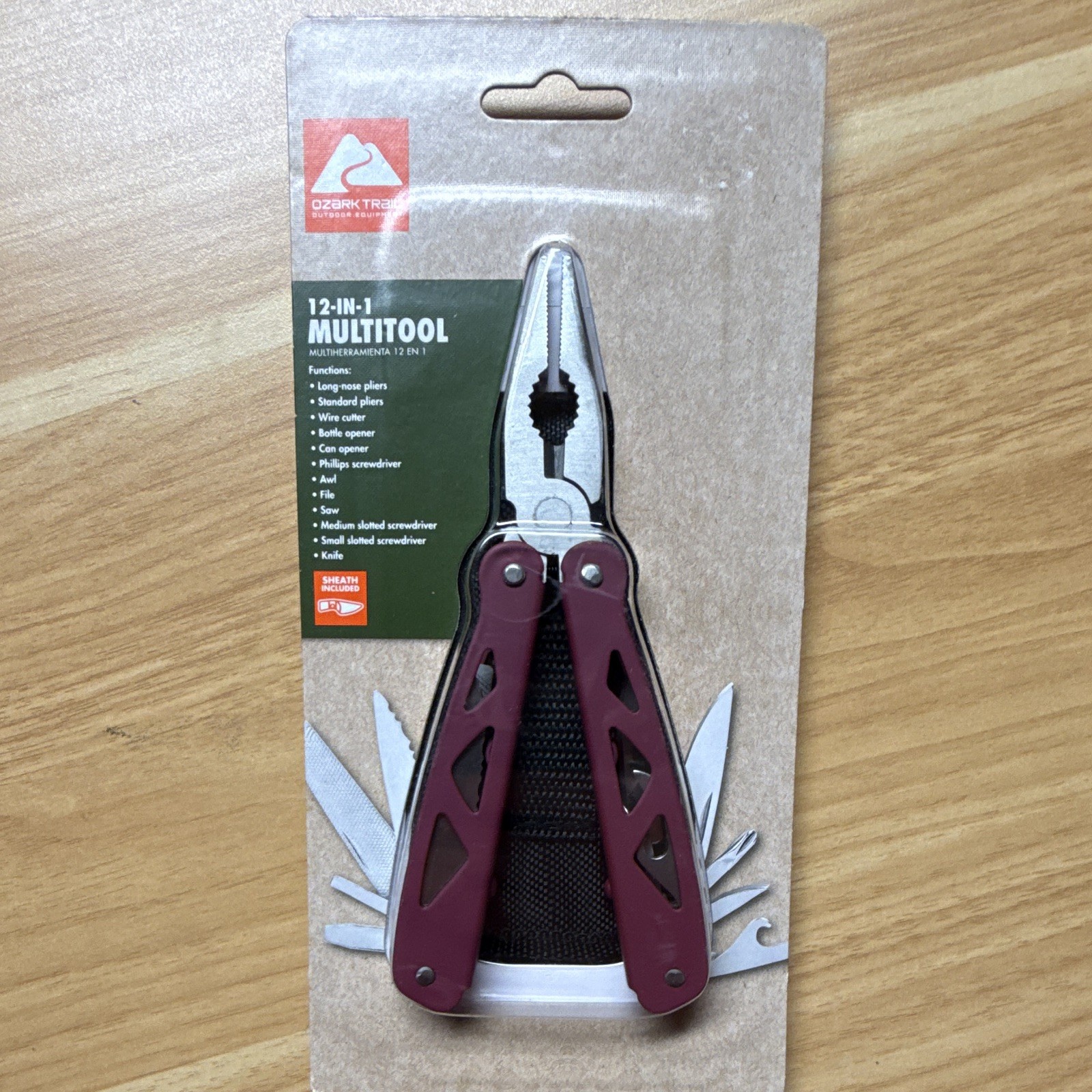 Ozark Trail 12 In 1 Multi-tool Burgundy Stainless Steel W Sheath Pliers Wire Cut
