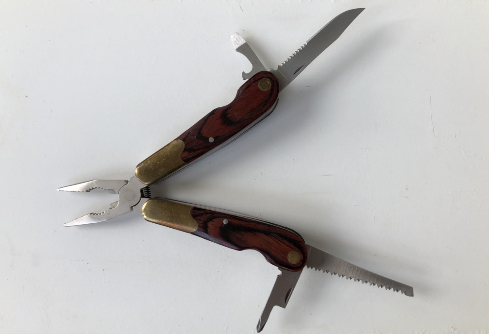 Husky Folding Utility Knife & Multi Tool Set with Brass & Wood Handle w/ Pouch