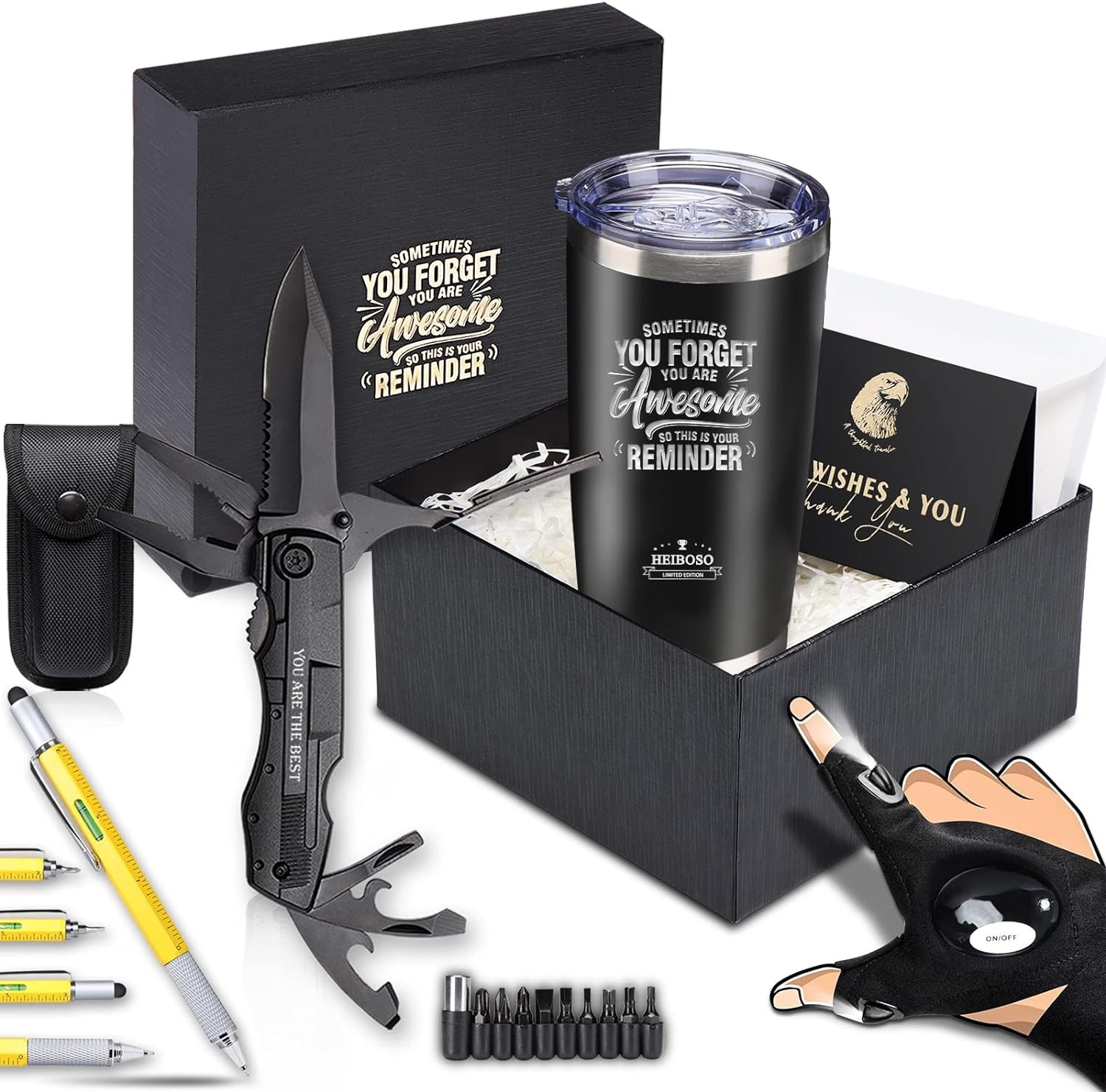 Gifts for Men – 6-in-1 Gift Set with Stainless Steel Tumbler,Multi-Tool Knife,LE