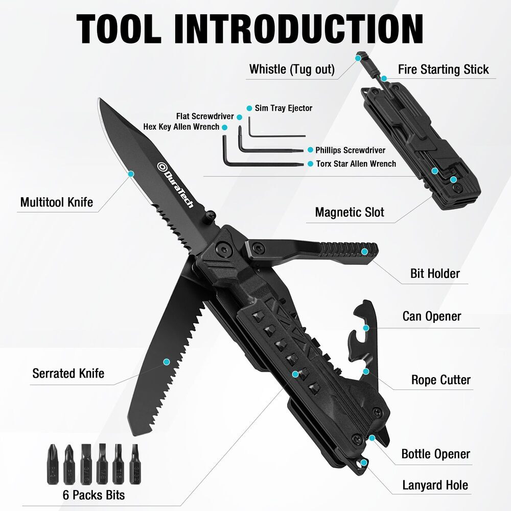 DURATECH 20 in1 Multitool Pocket Knife Safety Locking Screwdriver Saw Multi Tool