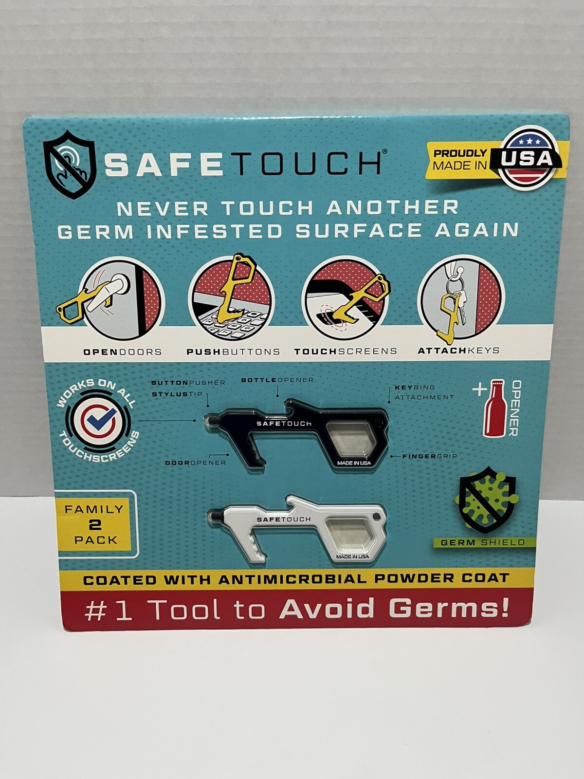 SafeTouch Hygiene Multi-Tool Works on Touch Screen Bottle opener USA (2 Pack)
