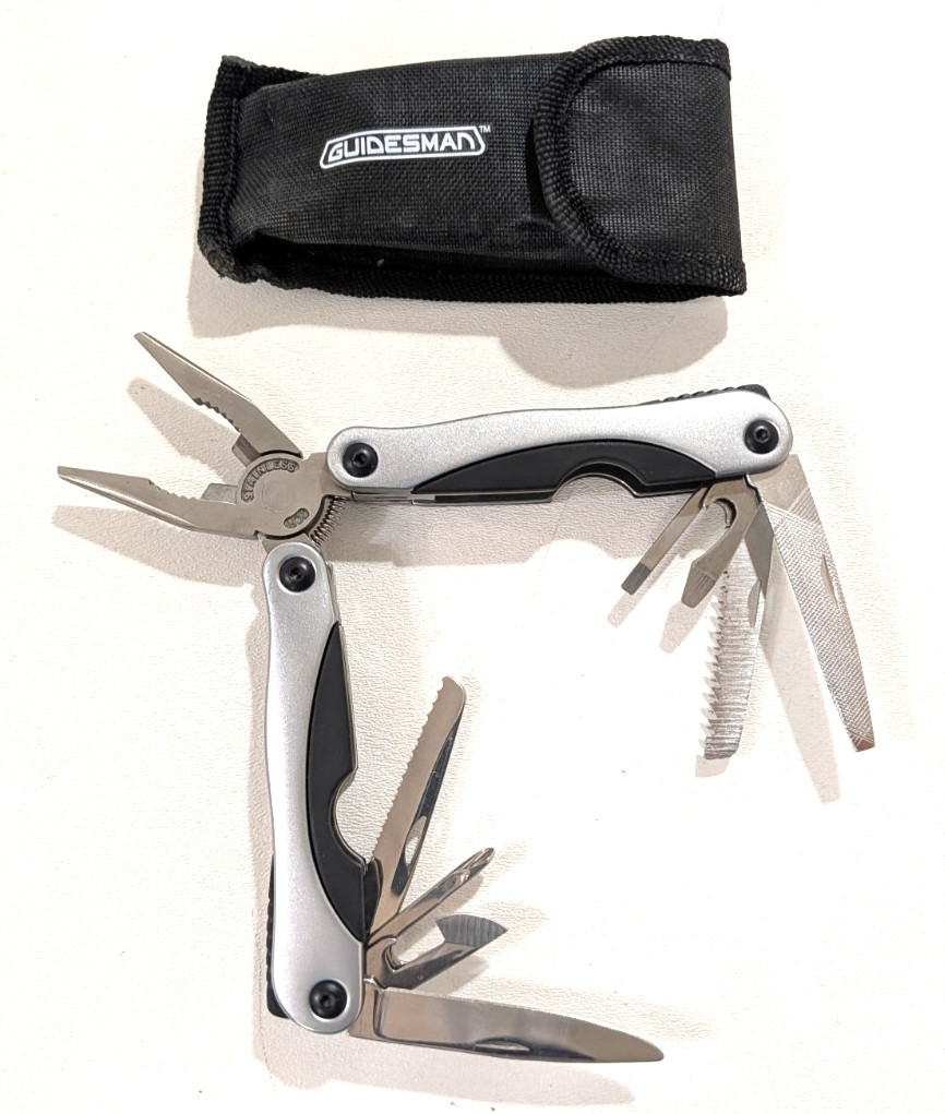 Guidesman Folding Pocket Knife Silver Multi-tools W/ Belt Loop Case
