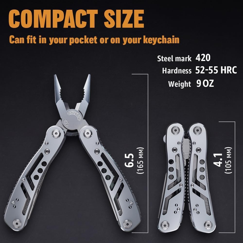 24-in-1 Multitool W/ Knife Pliers & 11 Bits Sharp Stainless Steel Multi Tool Men