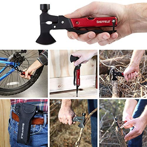 14-in-1 Camping Hatchet Multitool with Sheath, Alloy Steel Hammer, Great Hiking