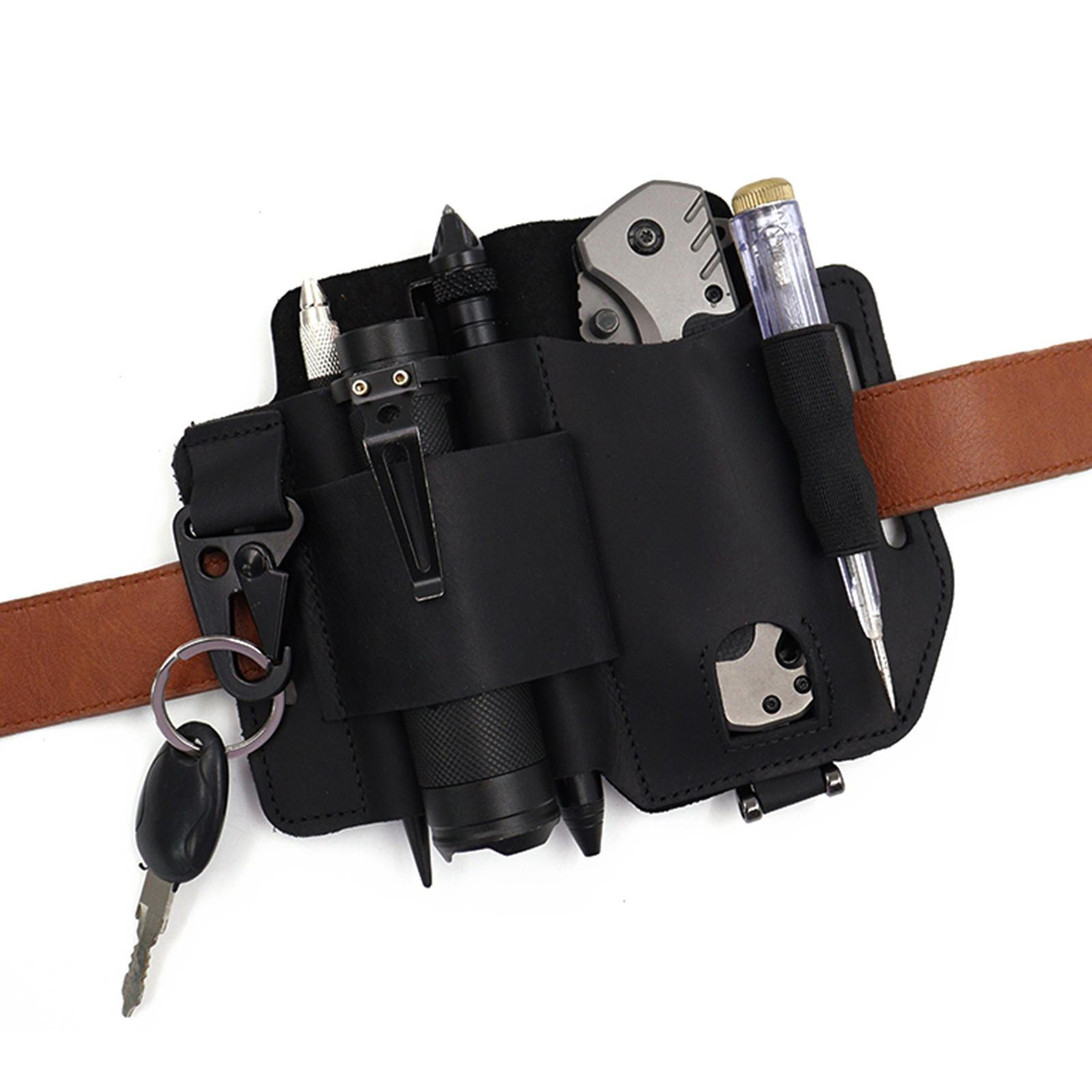 EDC Leather Sheath Holster Multitool Belt Organize Flashlight Pen Keychain Pouch
