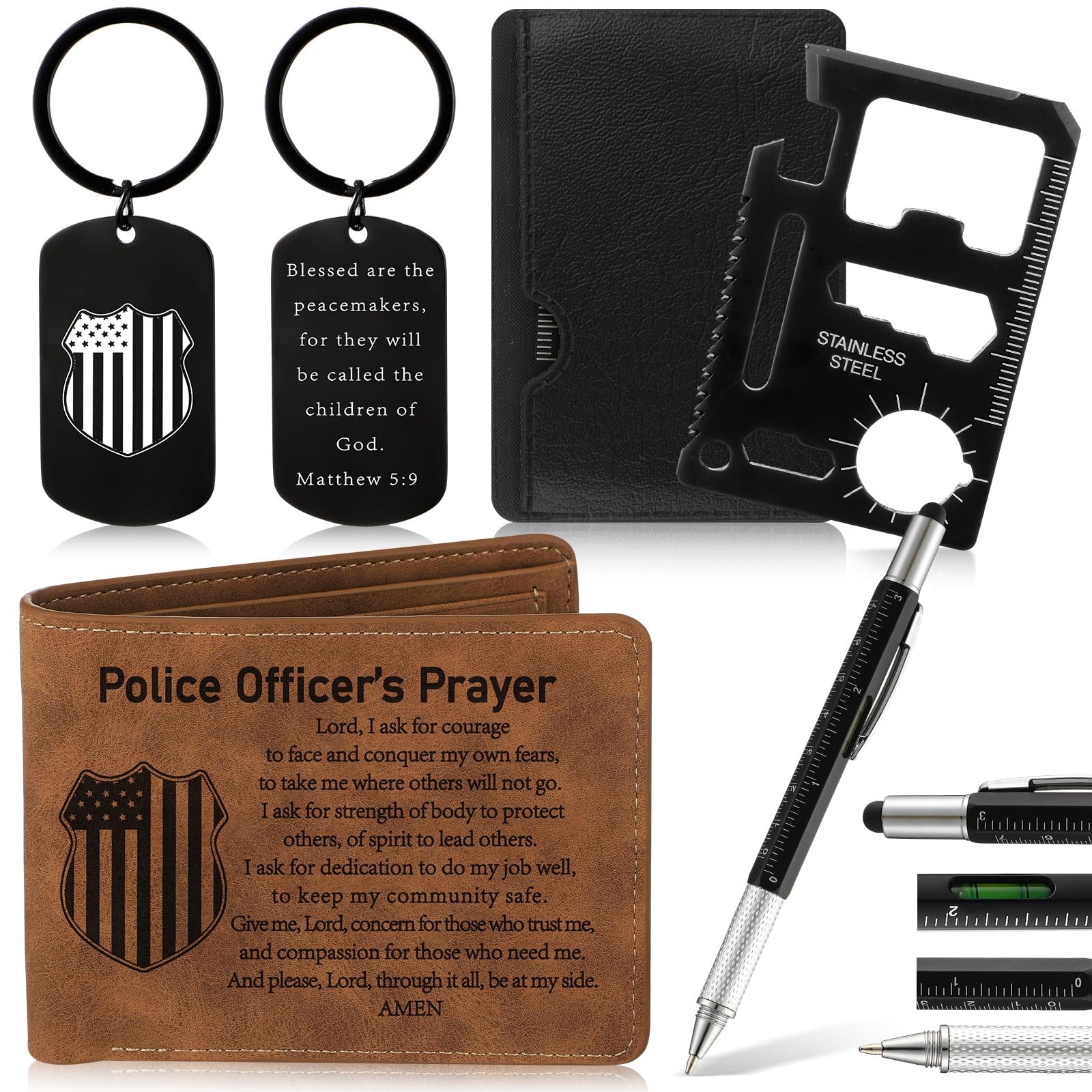 4 Pcs Police Gifts Set for Men with Retro Brown Wallet 6 in 1 Multi Tool Pen …