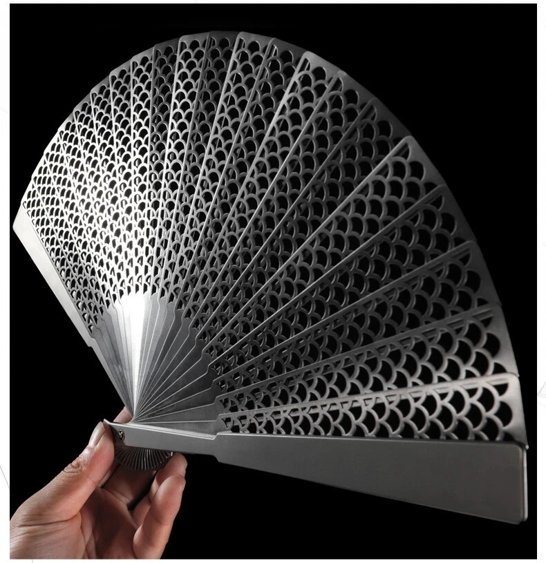 Titanium Alloy Folding Fan Chinese Style Metal Kung Fu Fan Tai Chi Fan