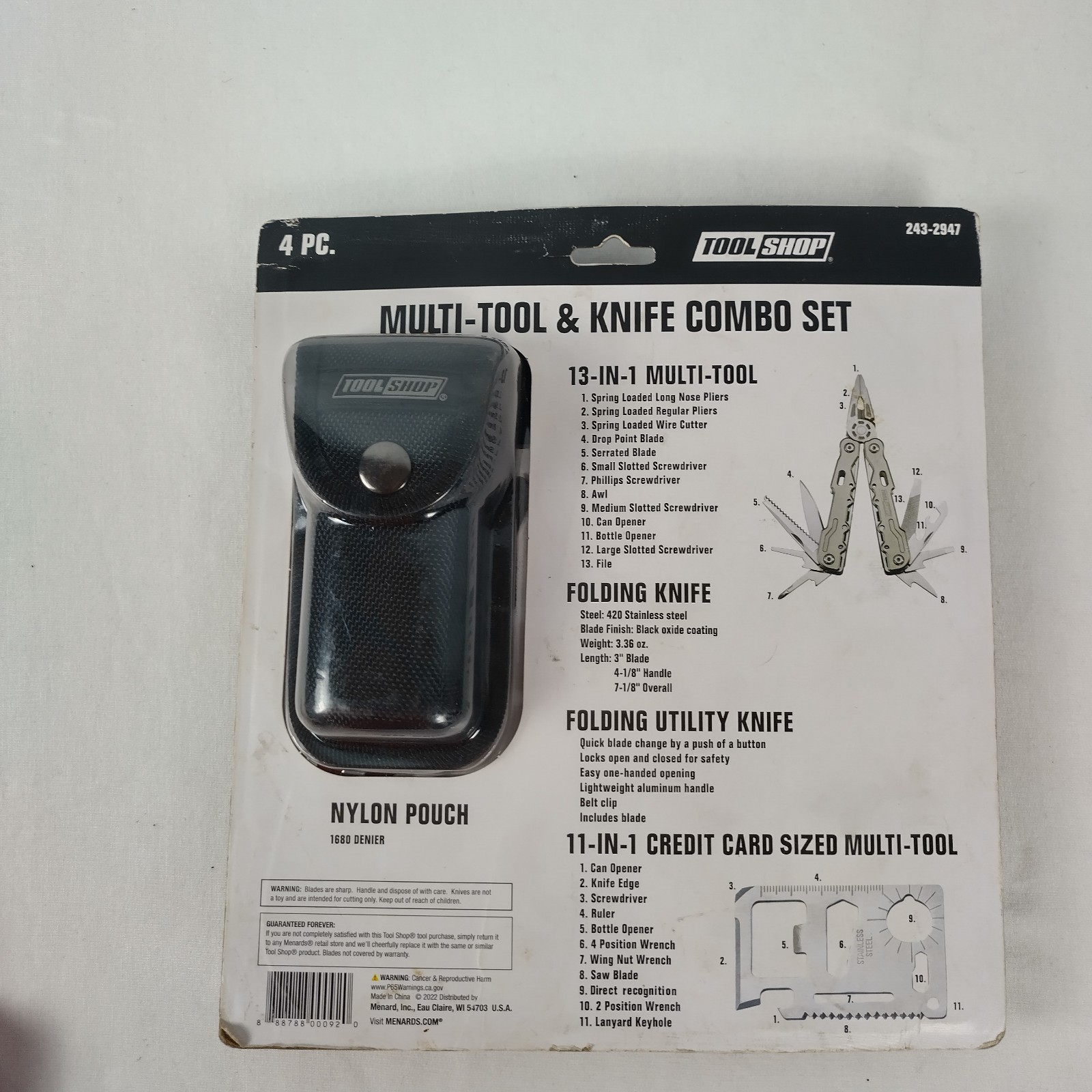 Tool Shop Multi-Tool & Knife Combo Set New In Package