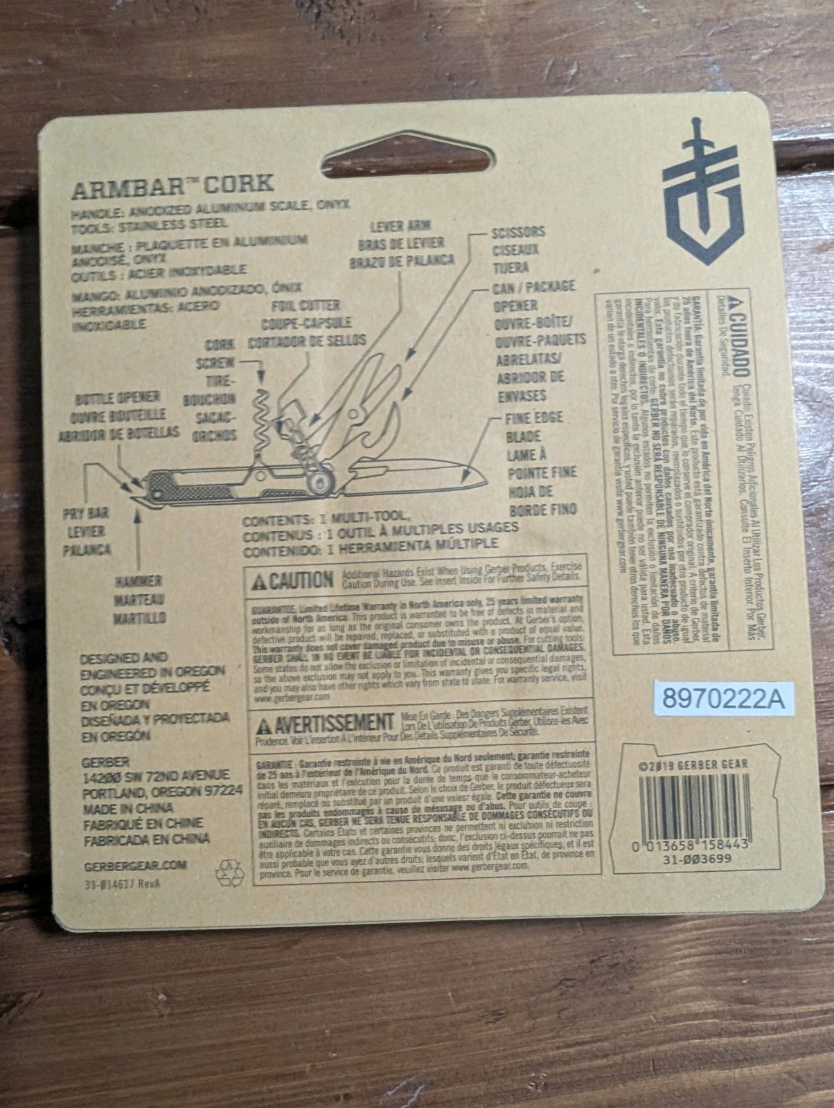 Gerber Armbar Cork Multi Tool 8 Tools In 1 Stainless Steel 3.1 O.Z.