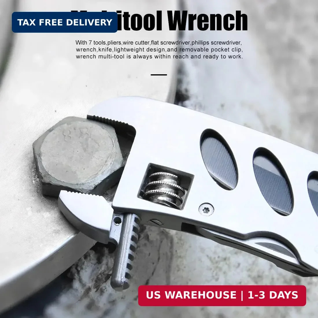 Multitool Wrench With 7 Tools/Pliers/Wire Cutter/Flat Screwdriver/Phillips Screw