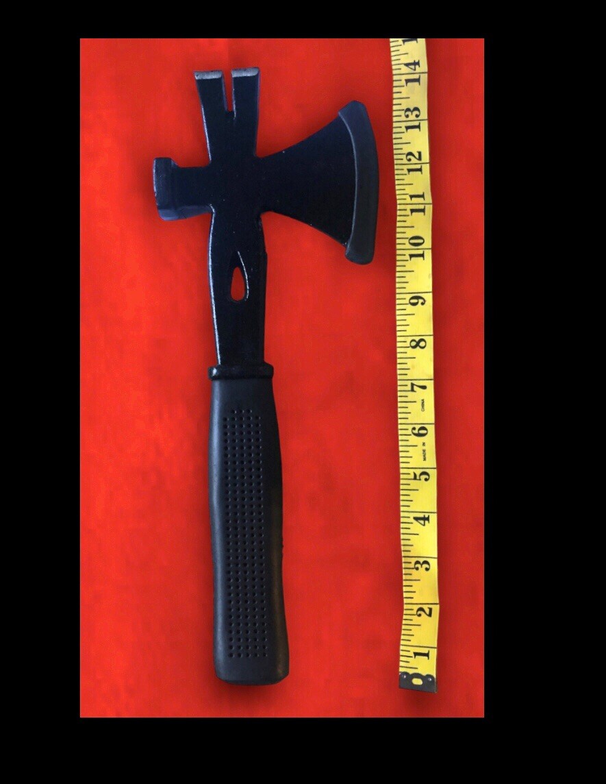 14” Hatchet Crowbar Hammer Axe Survival Multi-Tool.(Solid Cast Iron+Rubber Grip)