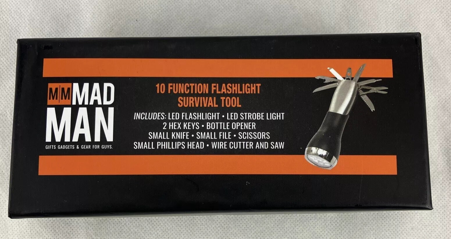 Mad Man 10 Function Flashlight Survival Tool Strobe Light Saw Dad Gift Hex Keys