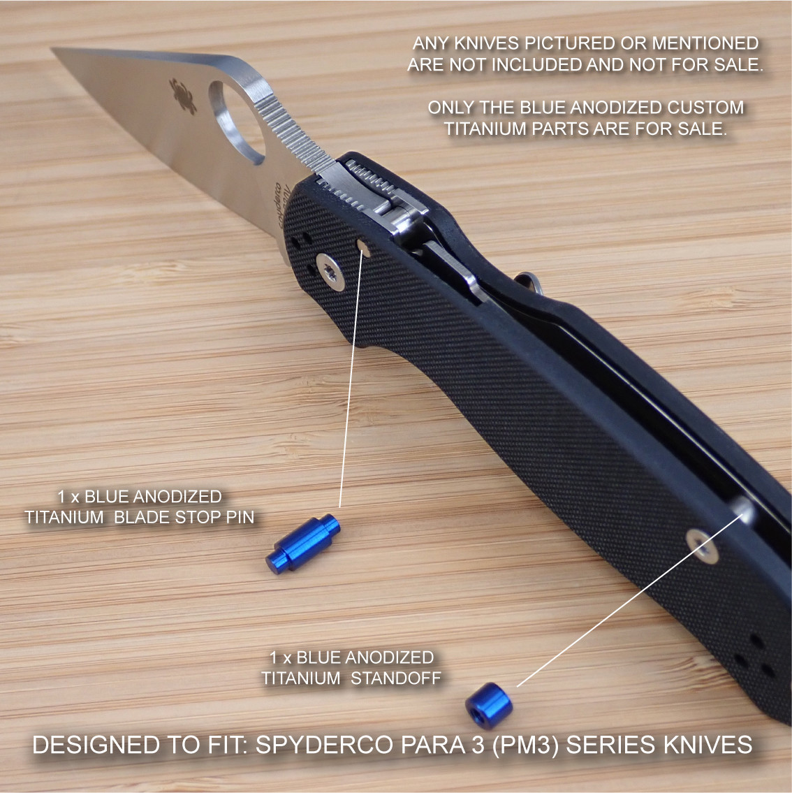 Spyderco Paramilitary Para 3 PM3 Custom BLUE Titanium Pin Standoff Lanyard Tube
