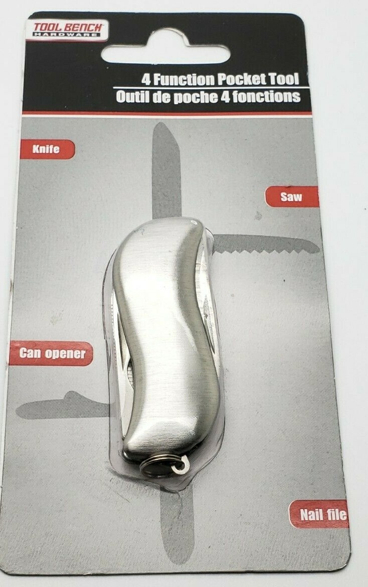 Silvertone 4-In-1 Pocket Knife Saw Can Opener Nail File Tool