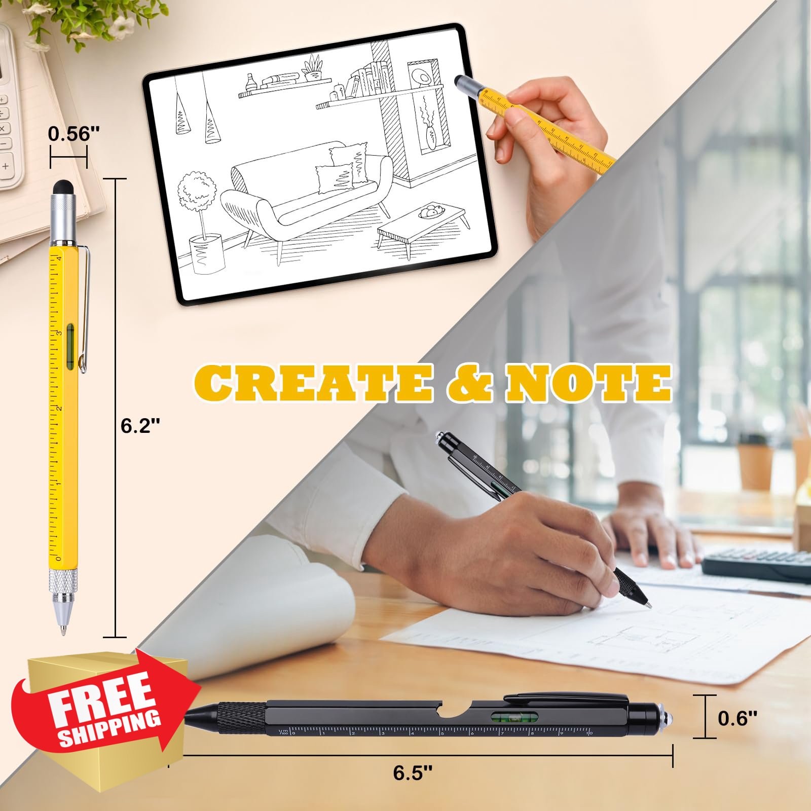 PPRAFDD Black Yellow 9-in-1 Multitool Pen Set