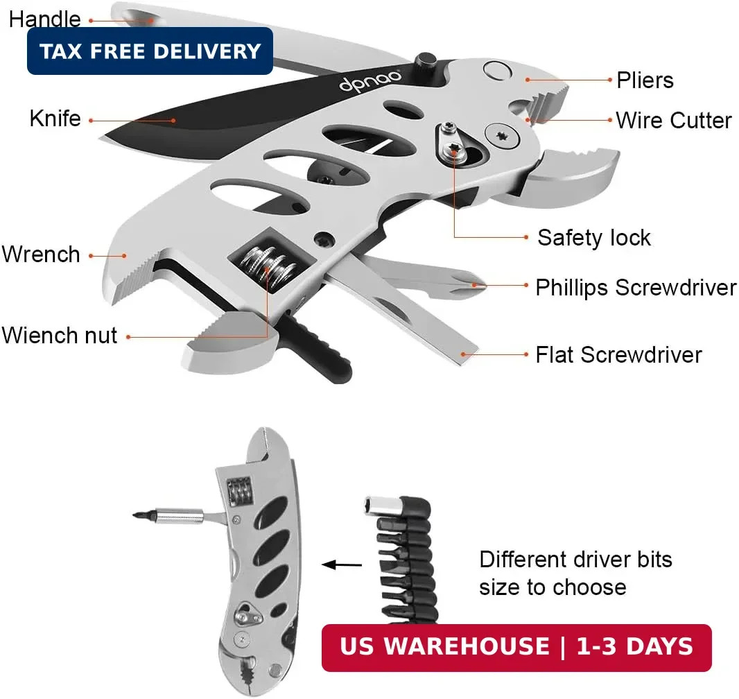 Multitool Wrench With 7 Tools/Pliers/Wire Cutter/Flat Screwdriver/Phillips Screw