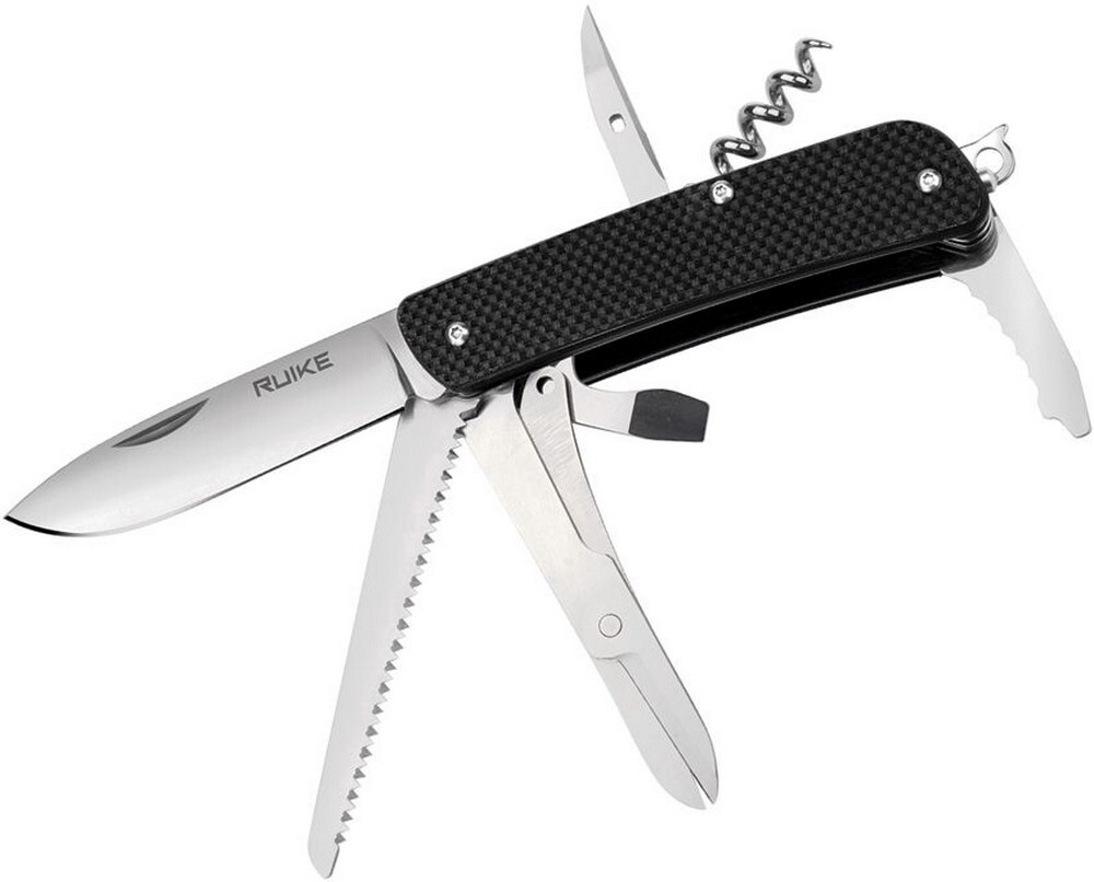 RUIKE Black 12C27 Sandvik Satin Blade Medium Folding Knife Tool G10 Handle M42-B