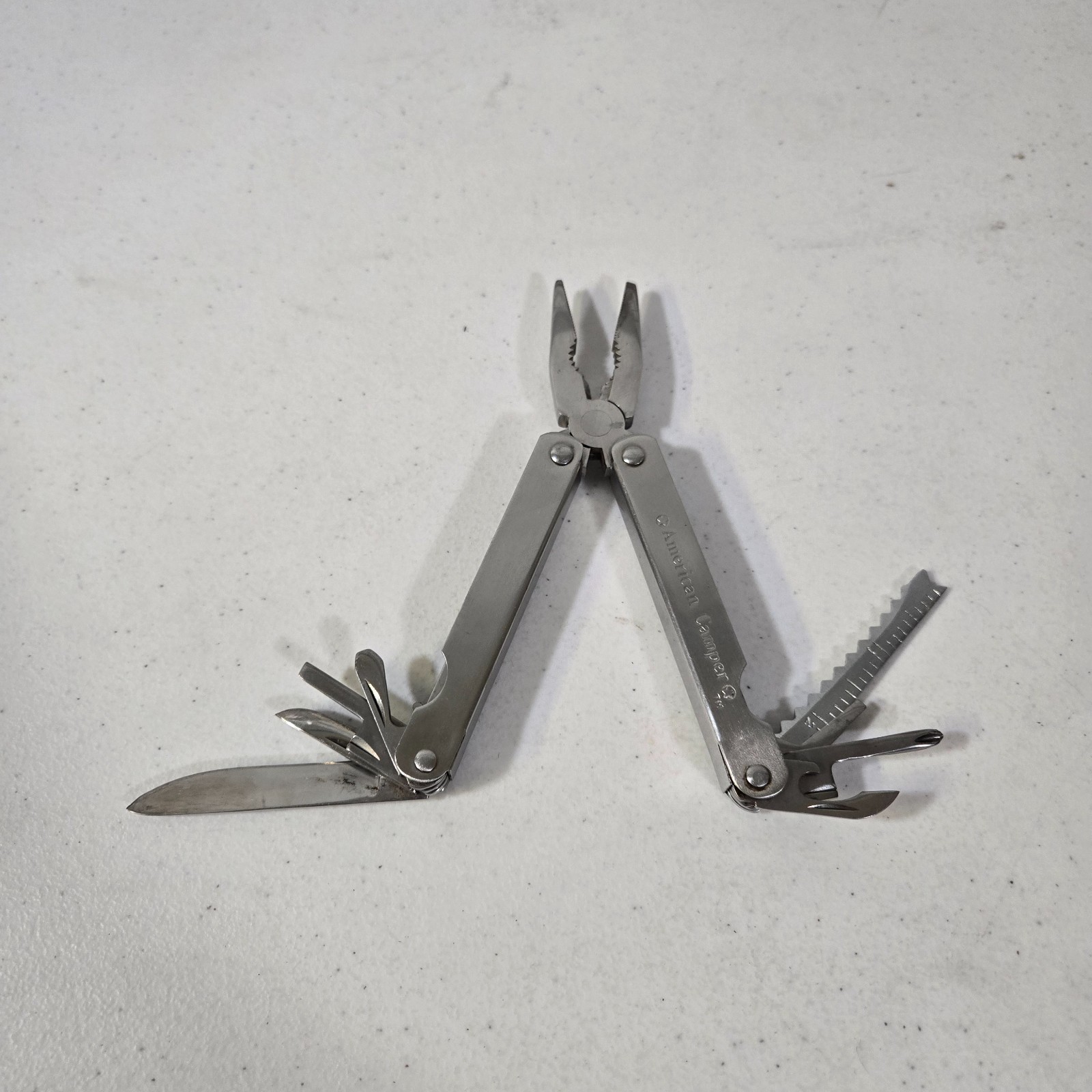 Vintage American Camper Multitool Stainless Steel Pocket Plier Knife Leather She