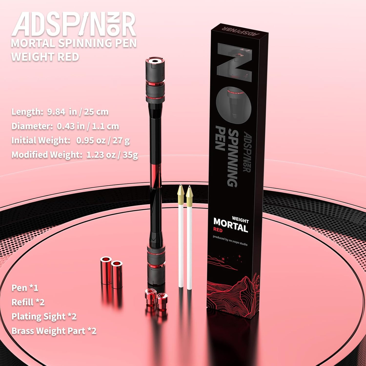 Mr. Nope Advanced Weighted Spinning Pen for Precision and Practice (Black-Red)